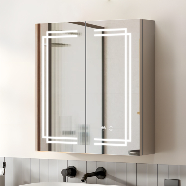 Double-door Anti-Corrosion Wall-Mounted Stainless Steel Mirror Cabinet For Hotel