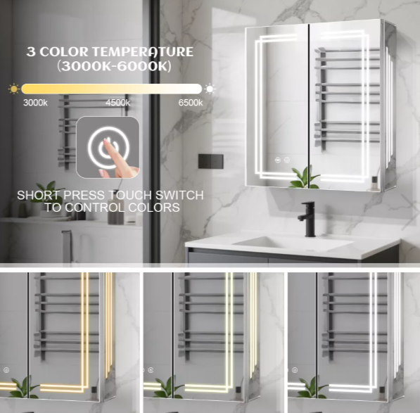 Double - Door Frameless Aluminum LED Mirror Cabinet CAD-4111