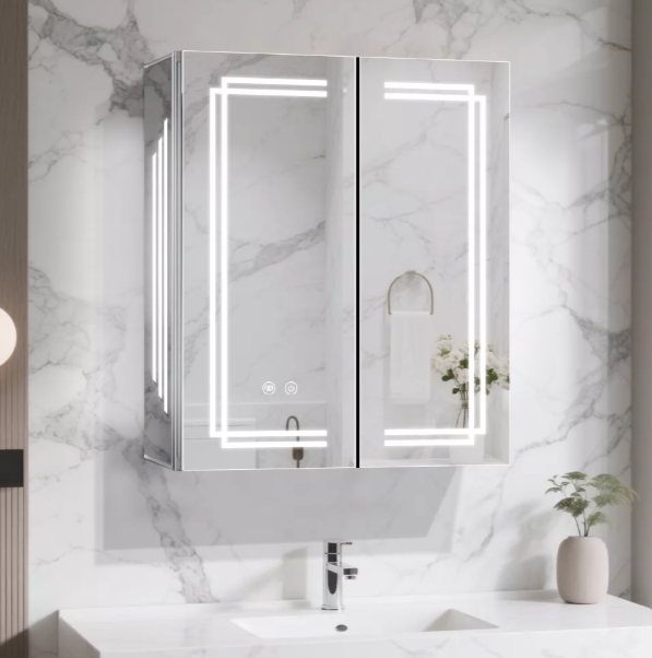Double - Door Frameless Aluminum LED Mirror Cabinet CAD-4111