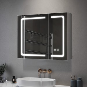 LED Stainless Steel Mirror Cabinet with Mixed-Size Doors