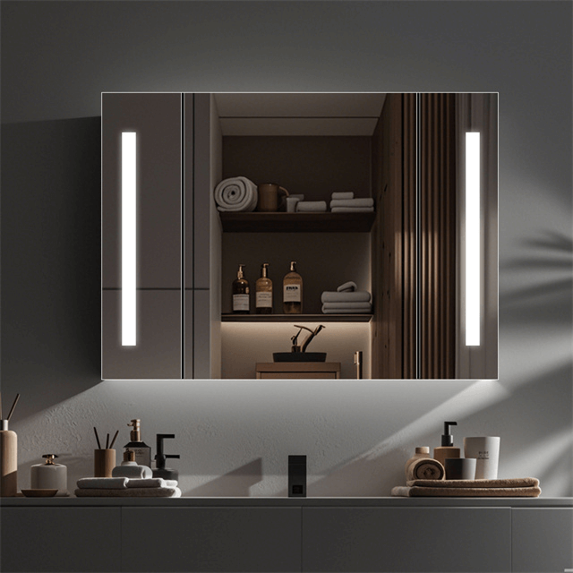Infrared sensor mirror cabinet in a well-lit bathroom