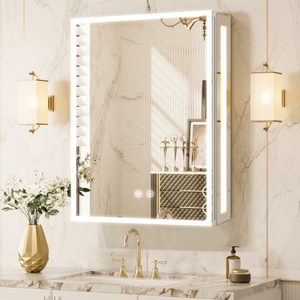 Modern Single-Door Water Resistant Bathroom Aluminum Mirror Cabinet with Three-Sided Illuminated Lighting
