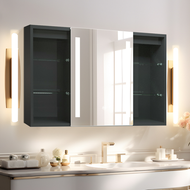 Iron Powder-Coated 3-Door LED Mirror Cabinet CTT-5284: Touch Buttons, Anti-Fog Technology, 3CCT & Adjustable Illumination