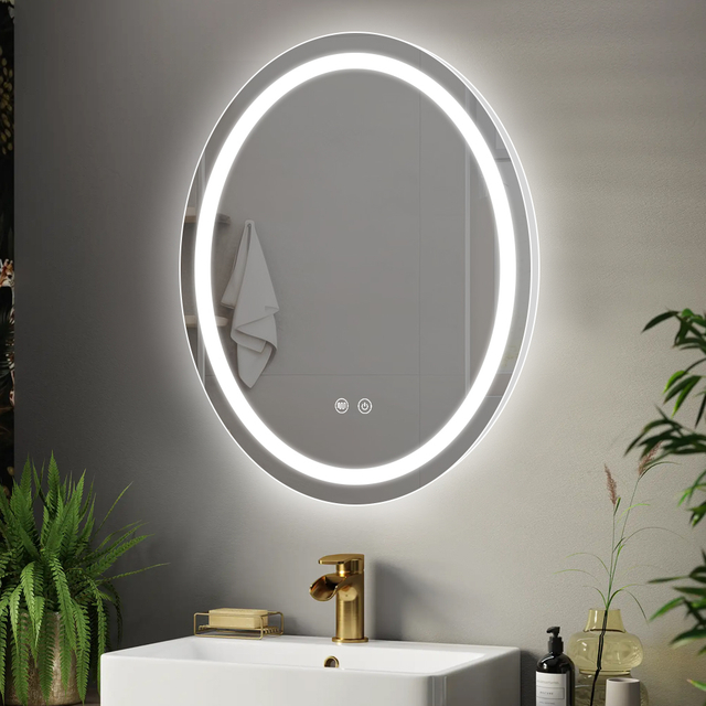 Aluminum-Framed Round LED Mirror MAW-6185: Touch Buttons, Anti-Fog Technology, 3CCT & Variable Brightness