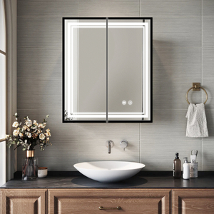 Modern Style Double-Door Powder-Coated Iron Mirror Cabinet For Office