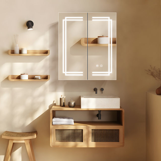 Double-door Wall-Mounted Stainless Steel Mirror Cabinet For Hotel