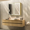 New-style Double-door Wooden Mirror Cabinet with Beveled Edge Design And Inner Lighting