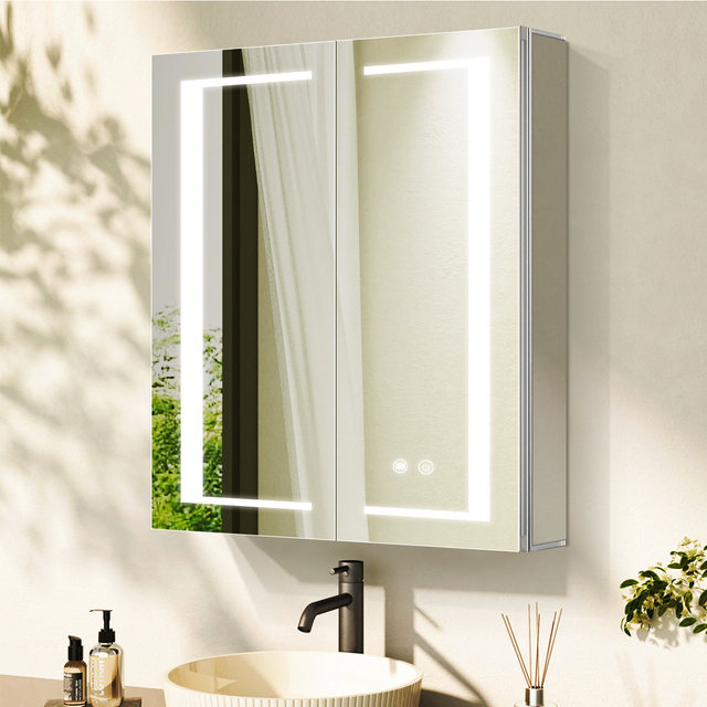 Multifunctional Symmetrical Double - Door Aluminum Mirror Cabinet