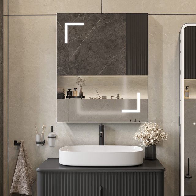 Kaitze Aluminum Single - Door LED Mirror Cabinet with Anti - Fog Function, Two Touch Buttons, 3CCT & Special Diagonal L - Shaped LED Design