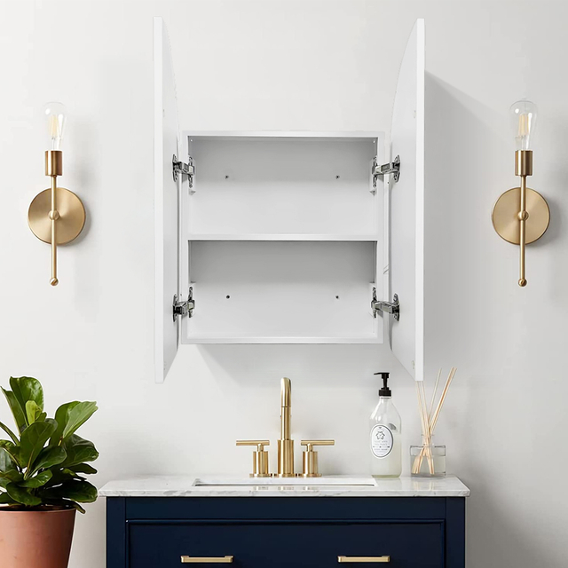 Double-Door Powder-Coated Iron Mirror Cabinet CTD-6054: Arched Top Design