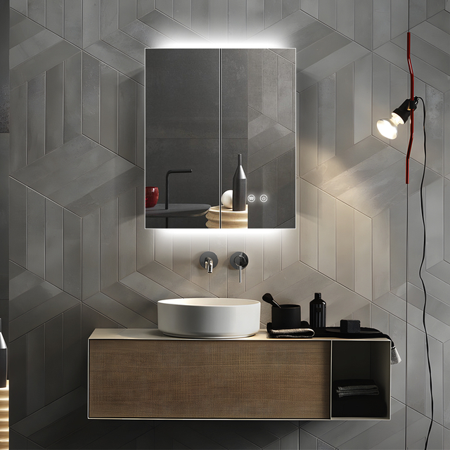 Premium Double-Door Stainless Steel LED Mirror Cabinet CSD-6055: Smart Touch, Anti-Fog Function, 3CCT Settings, Dimmable Lighting & Integrated Up-Down Lighting