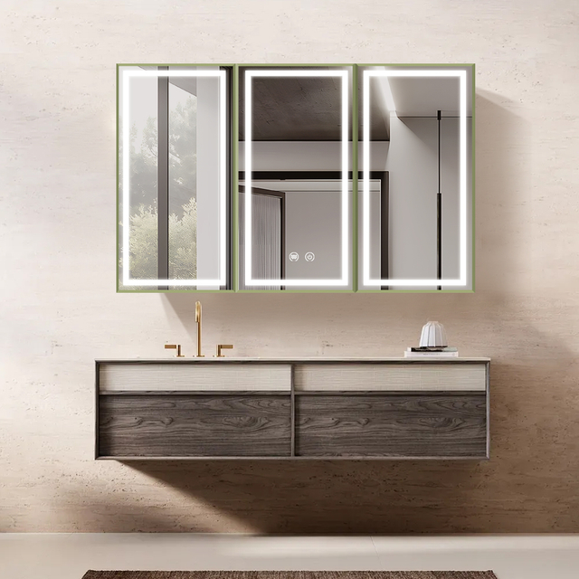 Triple-door Durable Wood Mirror Cabinet For Living Room