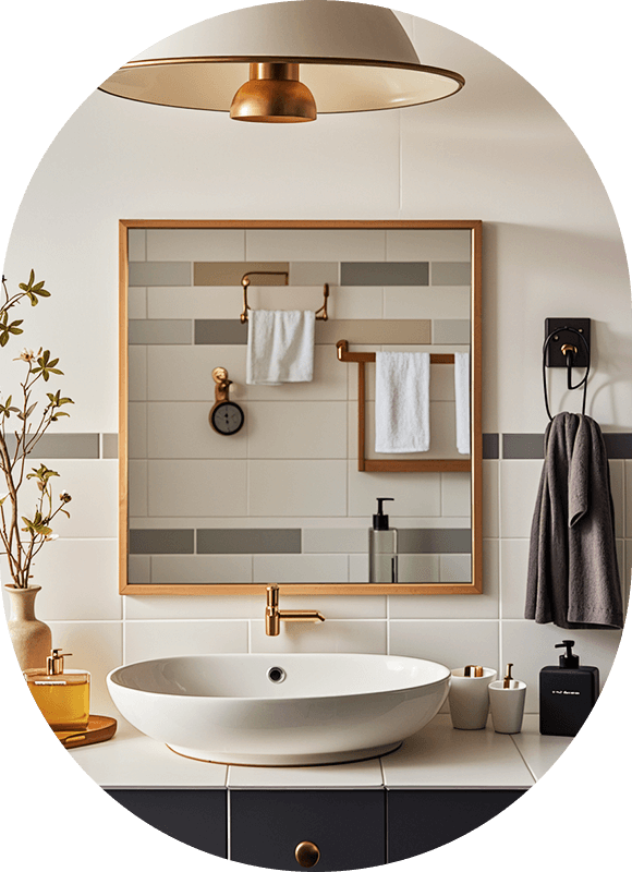 Gold Frame Square Bathroom Mirror with Modern Design