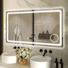 Modern Rectangle Magnifying Lighted Bathroom Mirror with Touch Switch and Display Screen