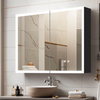 CAL-7080-SG-Black Aluminum Mirror Cabinet with Stepless Glass Shelf