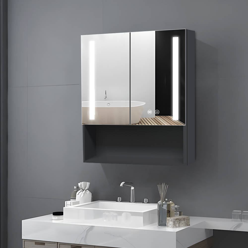 Bathroom Mirror Cabinet with Open Storage