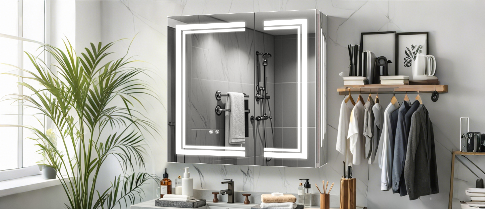 Modern Bath Mirror Cabinet with LED Side Lighting