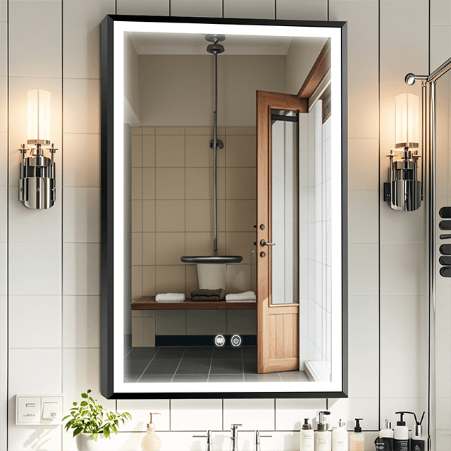Black Frame Dimmable Mirror