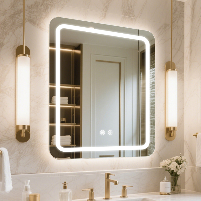 Touch-Controlled Aluminum LED Mirror with R-Corners MAW-4172: Anti-Fog, 3 Color Temperatures & Dimmable Lighting