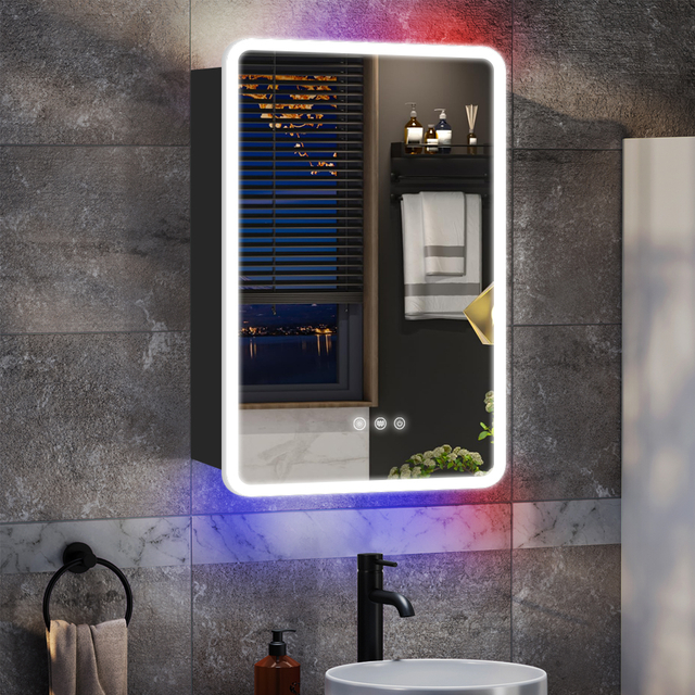 Anti-Fog 3CCT Aluminum LED Mirror Cabinet CTS-6263 with Touch Controls: Adjustable Brightness & RGB Light Effects