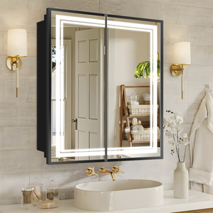 Double-Door Powder-Coated Iron Mirror Cabinet: Edge Wrapping, Double Sandblasted LED Strips, 3CCT & Defogger