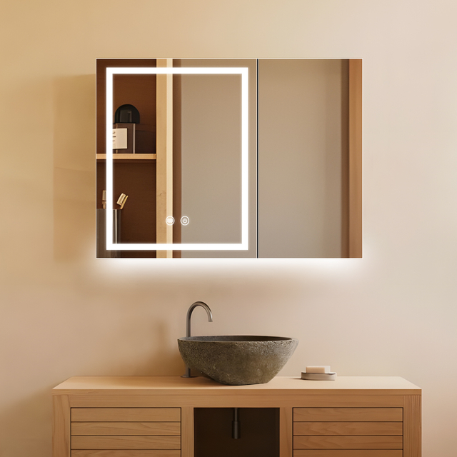 Durable Tempered Glass Stainless Steel Mirror Cabinet For Hotel