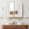 New-style Double-door Wooden Mirror Cabinet with Beveled Edge Design And Inner Lighting