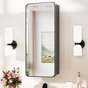 Extra-narrow Vertical Wall-mounted Single-door Steel Mirror Cabinet