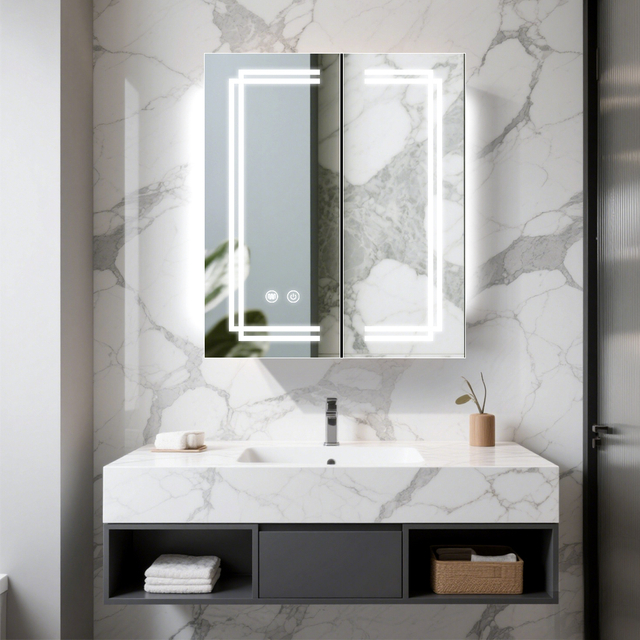 Double - Door Frameless Aluminum LED Mirror Cabinet CAD-4111