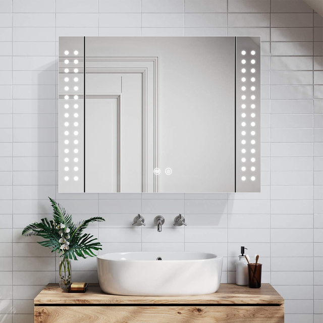 Stainless Steel LED Mirror Cabinet CSS-6133: Touch Buttons, Anti-Fog, 3CCT, Adjustable Brightness & Dual-Side Dot LED Arrangement