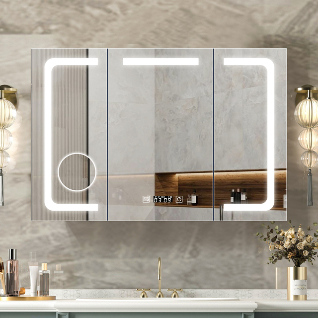 Triple-Door Touch-Controlled Aluminum LED Mirror Cabinet CAT-6261: Anti-Fog, 3 Color Temperatures, Dimmable Lights & Built-in Magnifier