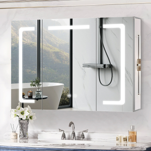 Three-door aluminum mirror cabinet with metallic style & extra-large storage capacity