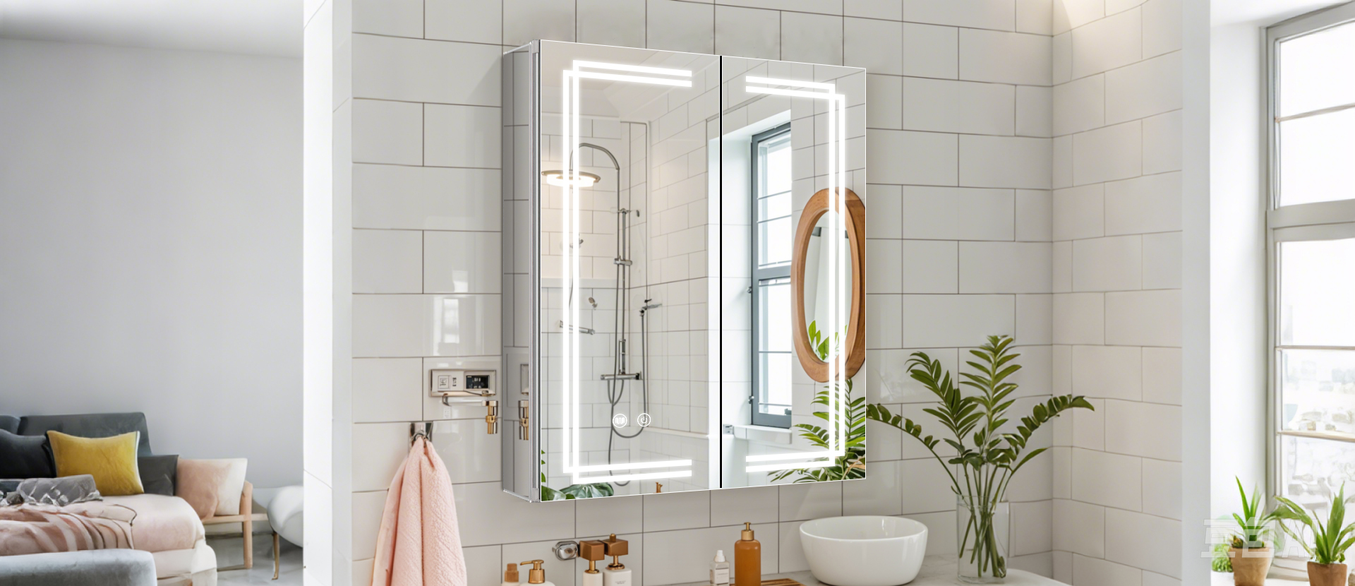 Double-door Medicine Cabinet with LED Frame Lighting
