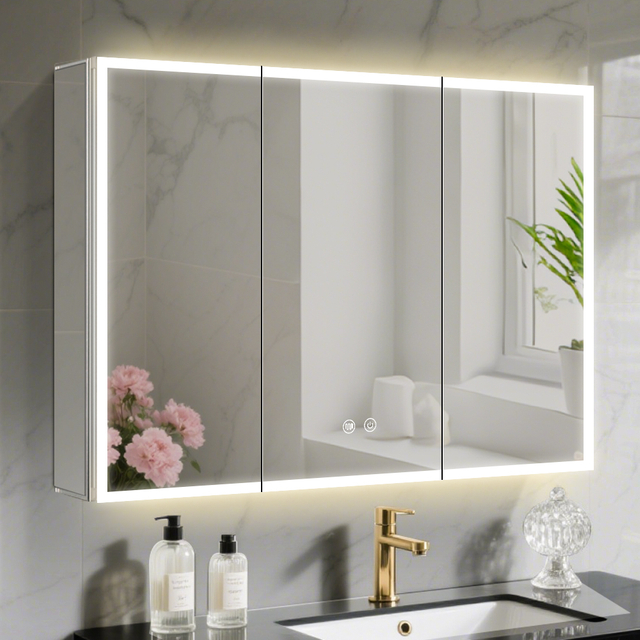 Triple-door Freestanding Aluminum Mirror Cabinet