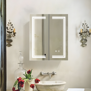 Aluminum Double-Door LED Mirror Cabinet with Illuminated Shelves and USB Shaver Socket