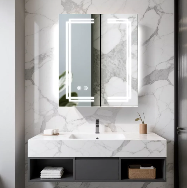 Double - Door Frameless Aluminum LED Mirror Cabinet CAD-4111