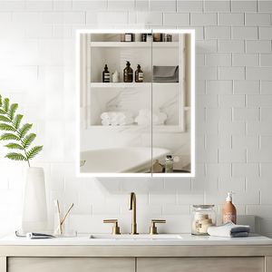 Asymmetrical Double-door Wall-Mounted Steel Mirror Cabinet For Hotel