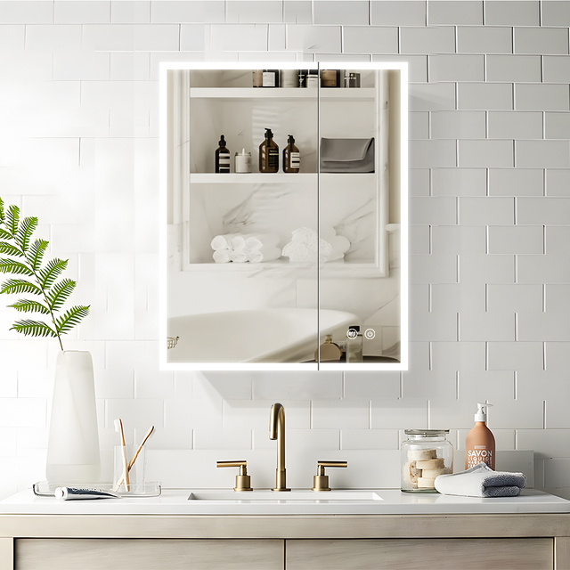 Asymmetrical Double-door Wall-Mounted Steel Mirror Cabinet For Hotel