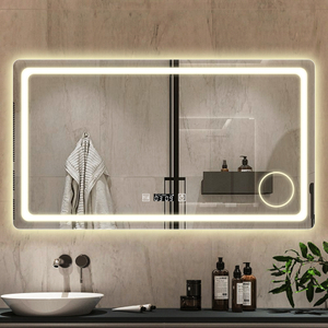 Modern Rectangle Magnifying Lighted Bathroom Mirror with Touch Switch and Display Screen
