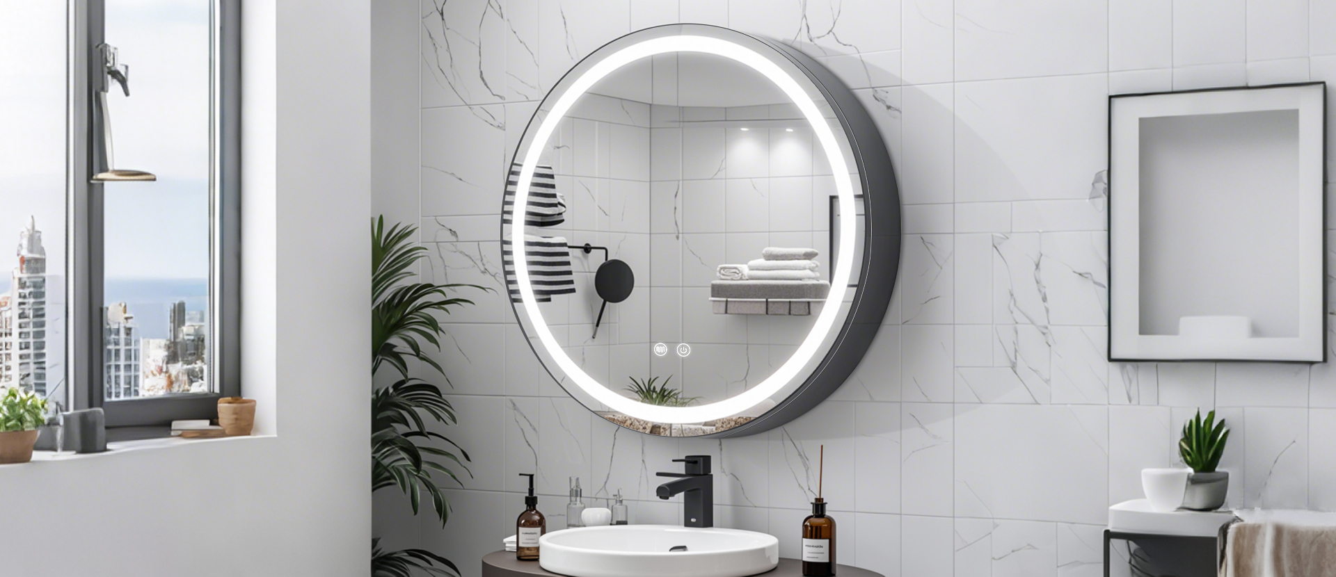Round LED Bath Mirror with Smart Touch Controls
