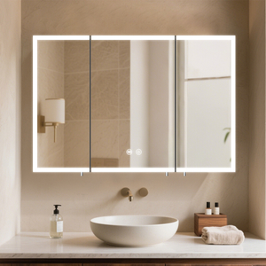 Touch-Controlled 3-Door Iron Powder-Coated LED Mirror Cabinet CTT-5163: Anti-Fog, 3 Color Temperatures & Dimmable Lighting