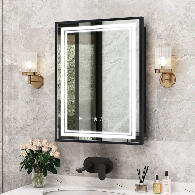 Single-Door Iron LED Mirror Cabinet CTS-6265: Touch Buttons, Anti-Fog, 3CCT, Adjustable Brightness & Iron Edge Trim