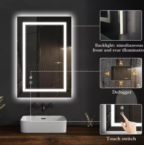 Anti - Fog 3CCT Aluminum Back - framed LED Mirror MAW-412