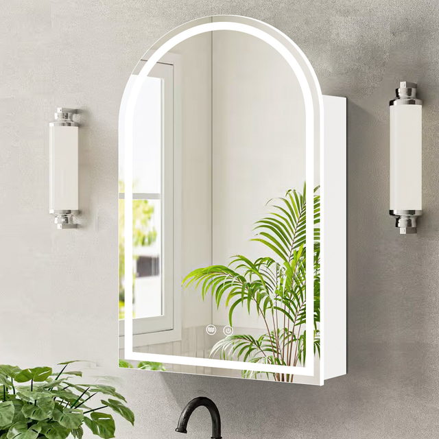 Princess - Style Arched Single - Door White Steel Mirror Cabinet
