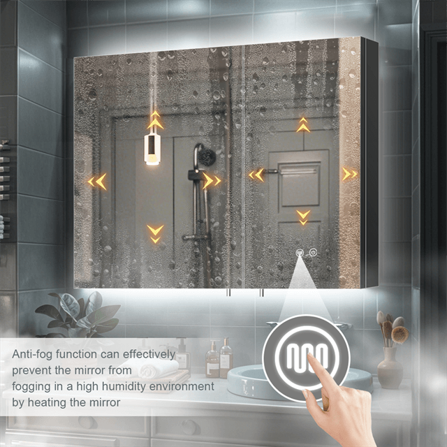 Bathroom mirror with anti-fog function