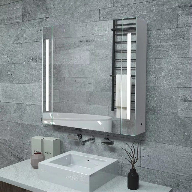 White Steel Powder-Coated Illuminated Mirror Cabinet