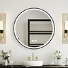 LED Black Powder-Coated Steel Round Lighted Mirror