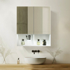 Modern White Steel Water Resistant Mirror Cabinet with Double Doors & Clear Compartmentalized Storage for Bathroom